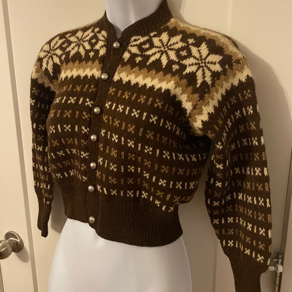 Vintage Handknit Nordic Snowflake Brown Neutral Sweater